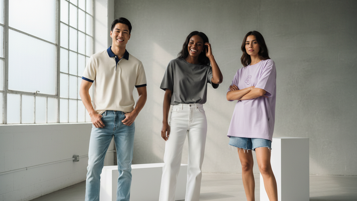 Can you place a Young models wearing all three types of t shirts. Please give the decent images